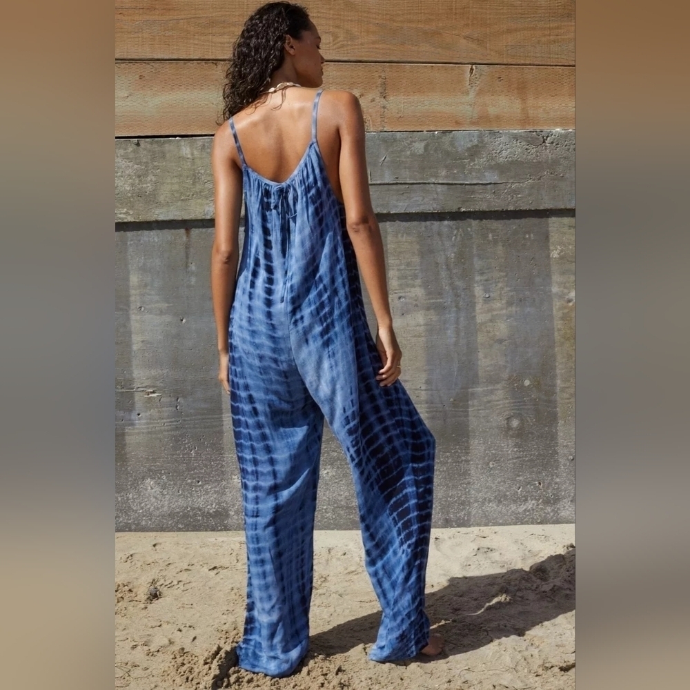 Nasty Girl Blue Tie Dye Gauze Cover Up Jumpsuit 6 M - Picture 3 of 8
